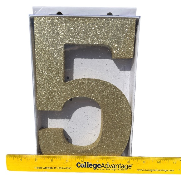 Block Number 5 Sparkling Gold. Tabletop or Hanging. Great for Photos Decoration - Picture 5 of 6